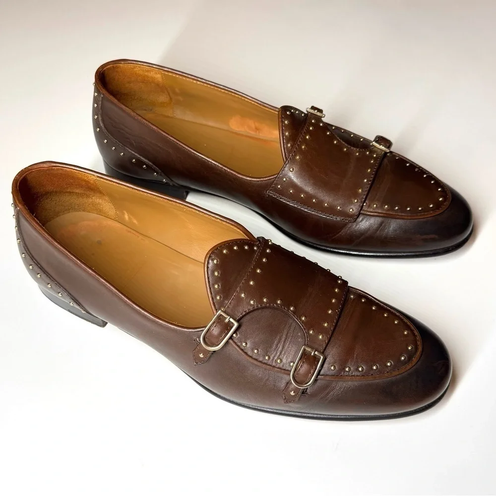 Edhen Milano Men's BRERA STUDS Brown Leather Loafers Shoes Size- 8